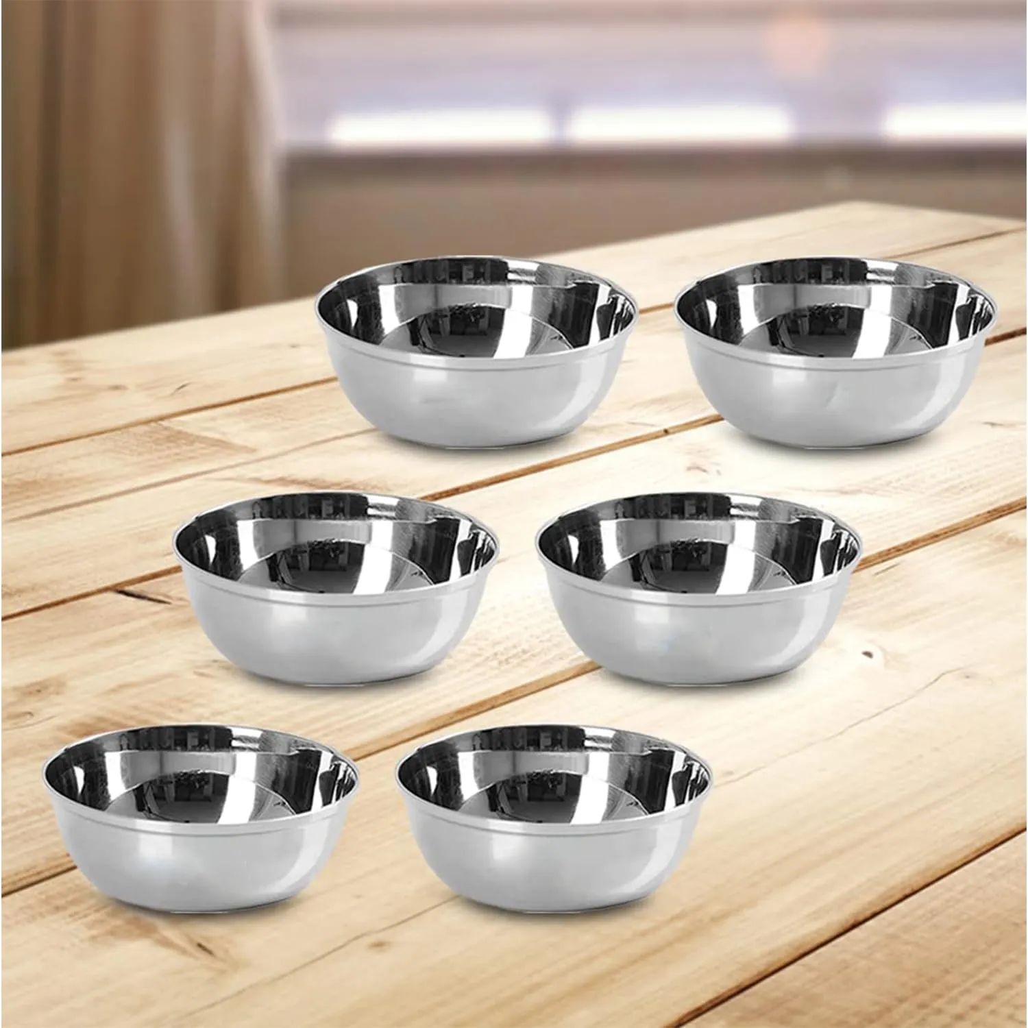 Kuber Industries Stainless Steel Bowl Kitchen Set | Durable & Wobble Free Base | Rust Proof, Easy to Clean & Store | Essential Indian Dinnerware & Crockery | Steel Bowl Set of 6 (Pack of 3)