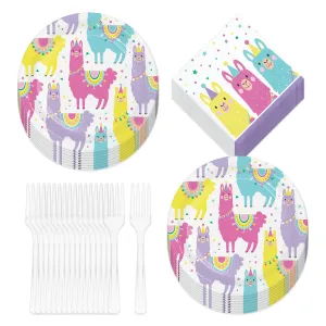 Llama Party Supplies - Llama Fiesta and Cactus Paper Dessert Plates and Beverage Napkins for Llama Theme Party(Serves 16)