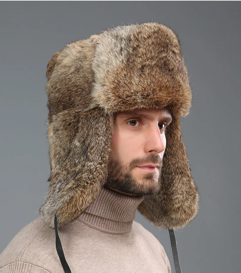 Male winter fur hat thickened rabbit hair outdoor warm ear protection cotton hat