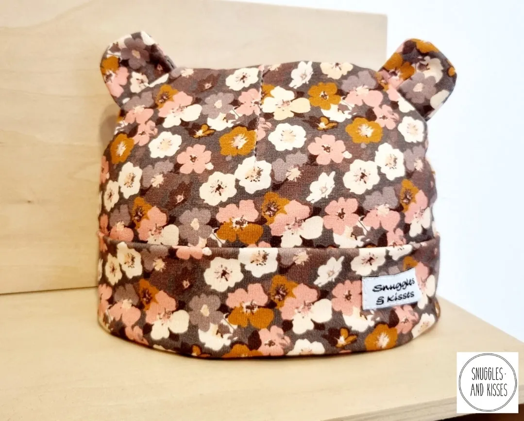 Mallow Flower Print Ears Hat