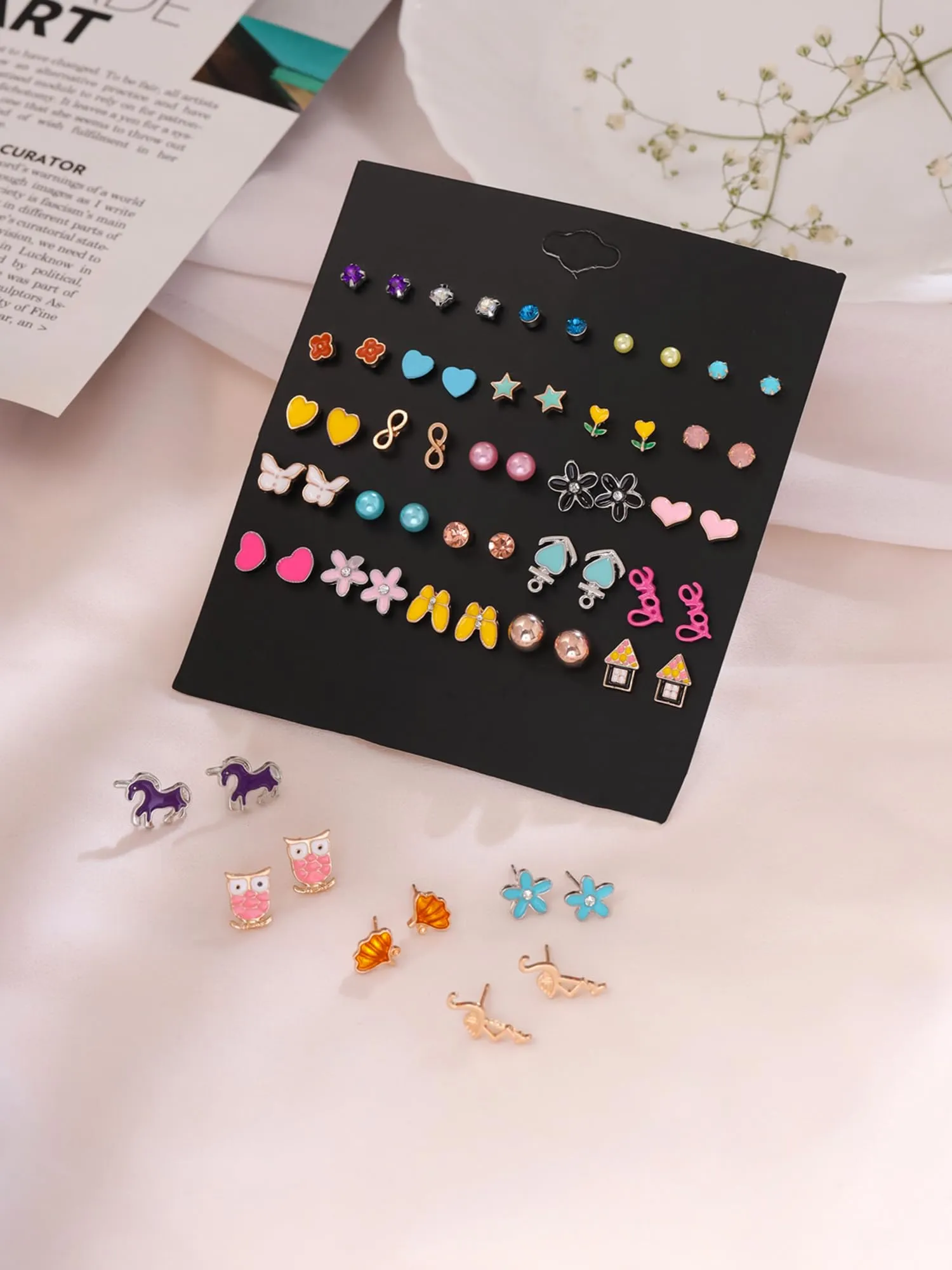 Melbees by Yellow Chimes Stud Earrings for Girls | Multicolor Studs Earring Set | Kids Jewellery Earring Combo Set of 30 Pairs Small Earrings | Birthday Gift for Girls Kids