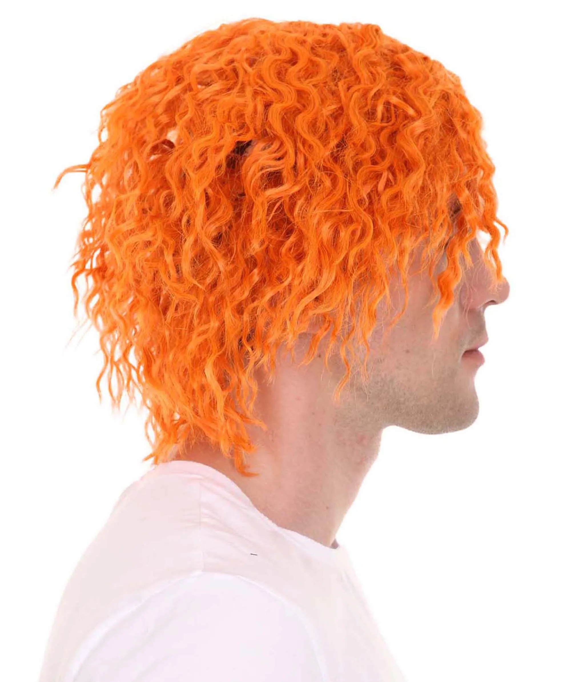 Men Curly Short Orange Wig | Premium Breathable Capless Cap