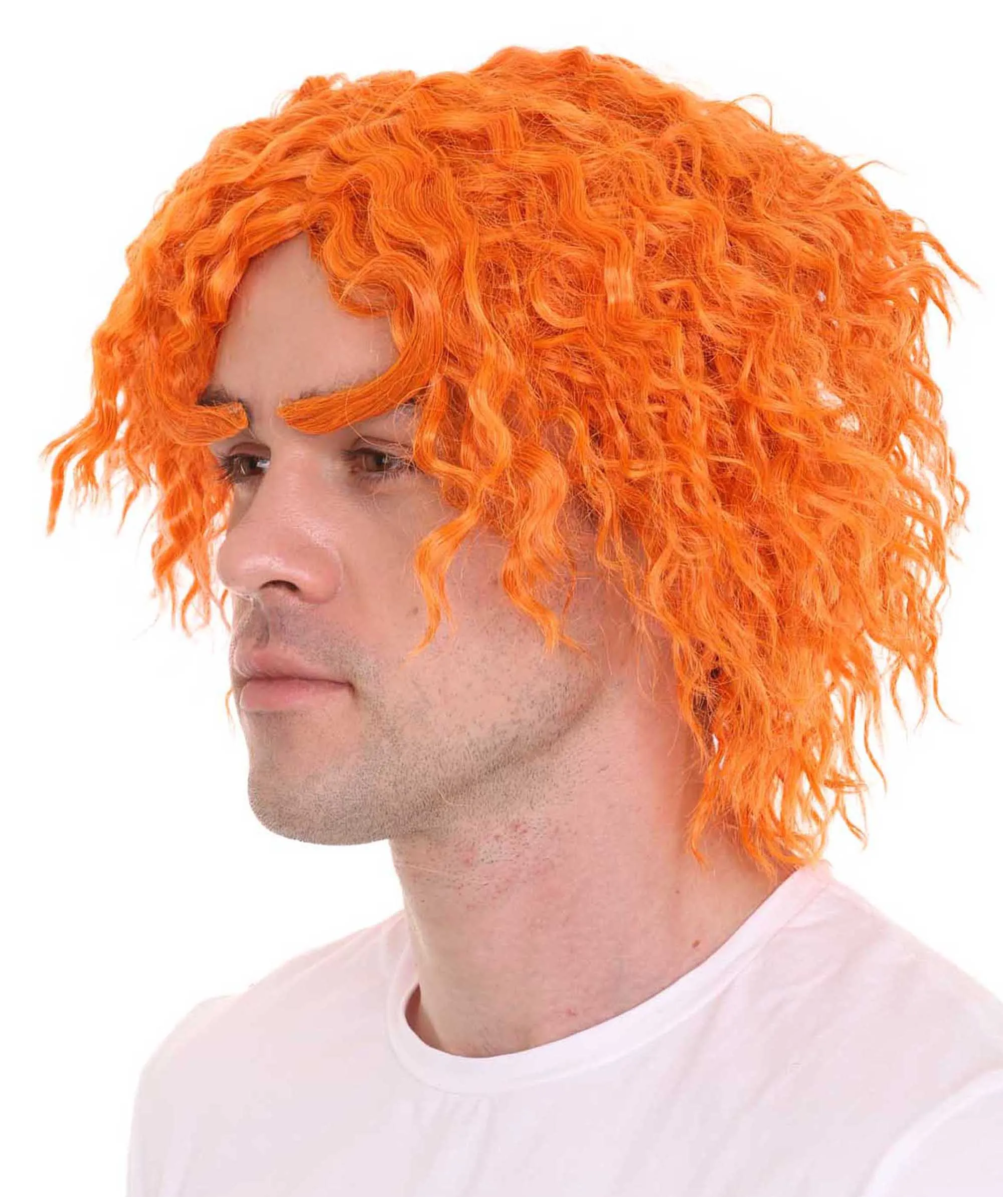 Men Curly Short Orange Wig | Premium Breathable Capless Cap