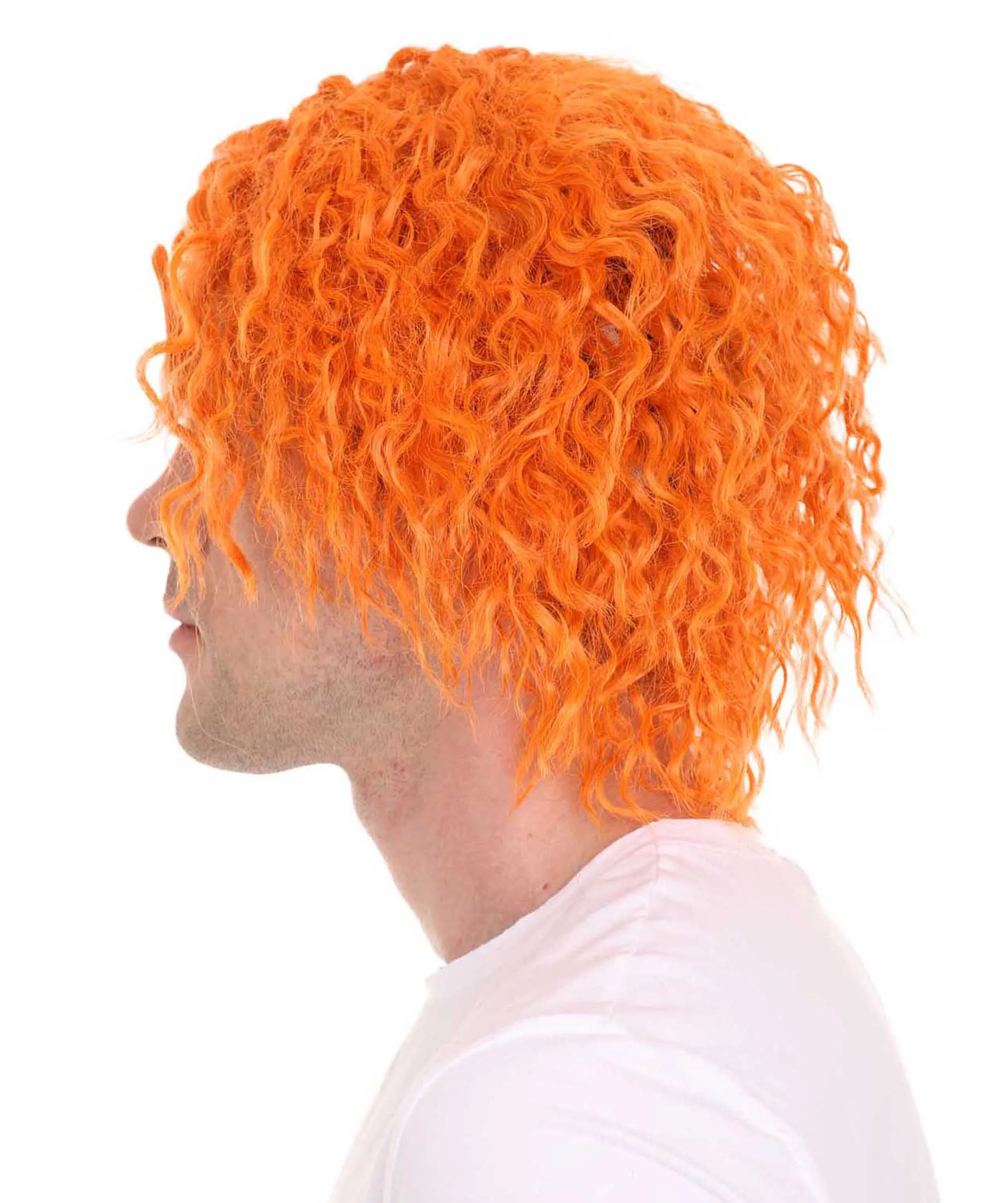 Men Curly Short Orange Wig | Premium Breathable Capless Cap