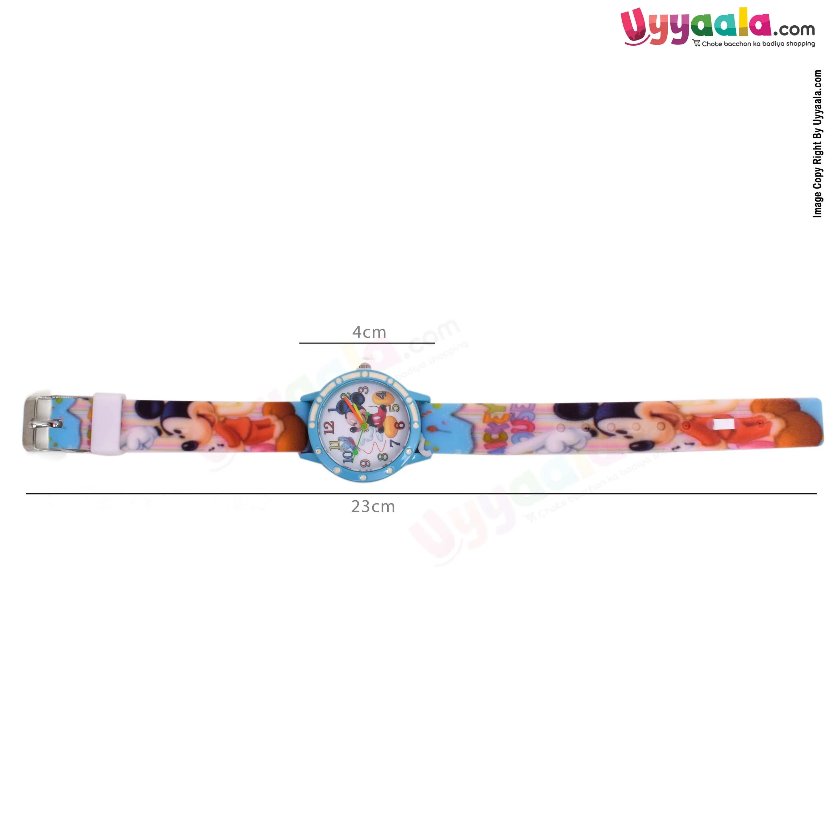 Mickey analog  watch for kids - blue strap with mickey print, 1   years