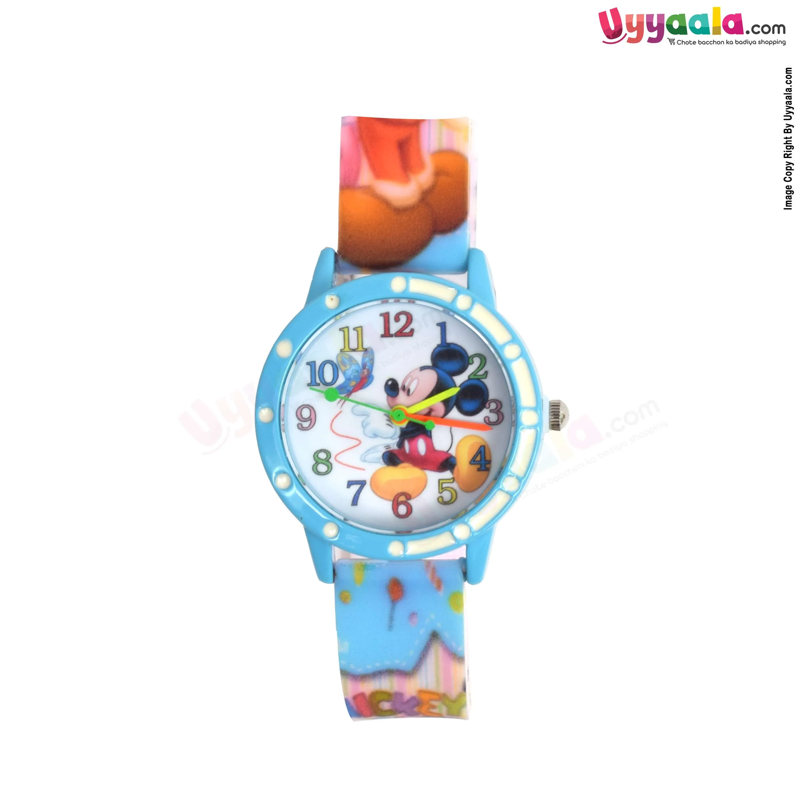 Mickey analog  watch for kids - blue strap with mickey print, 1   years