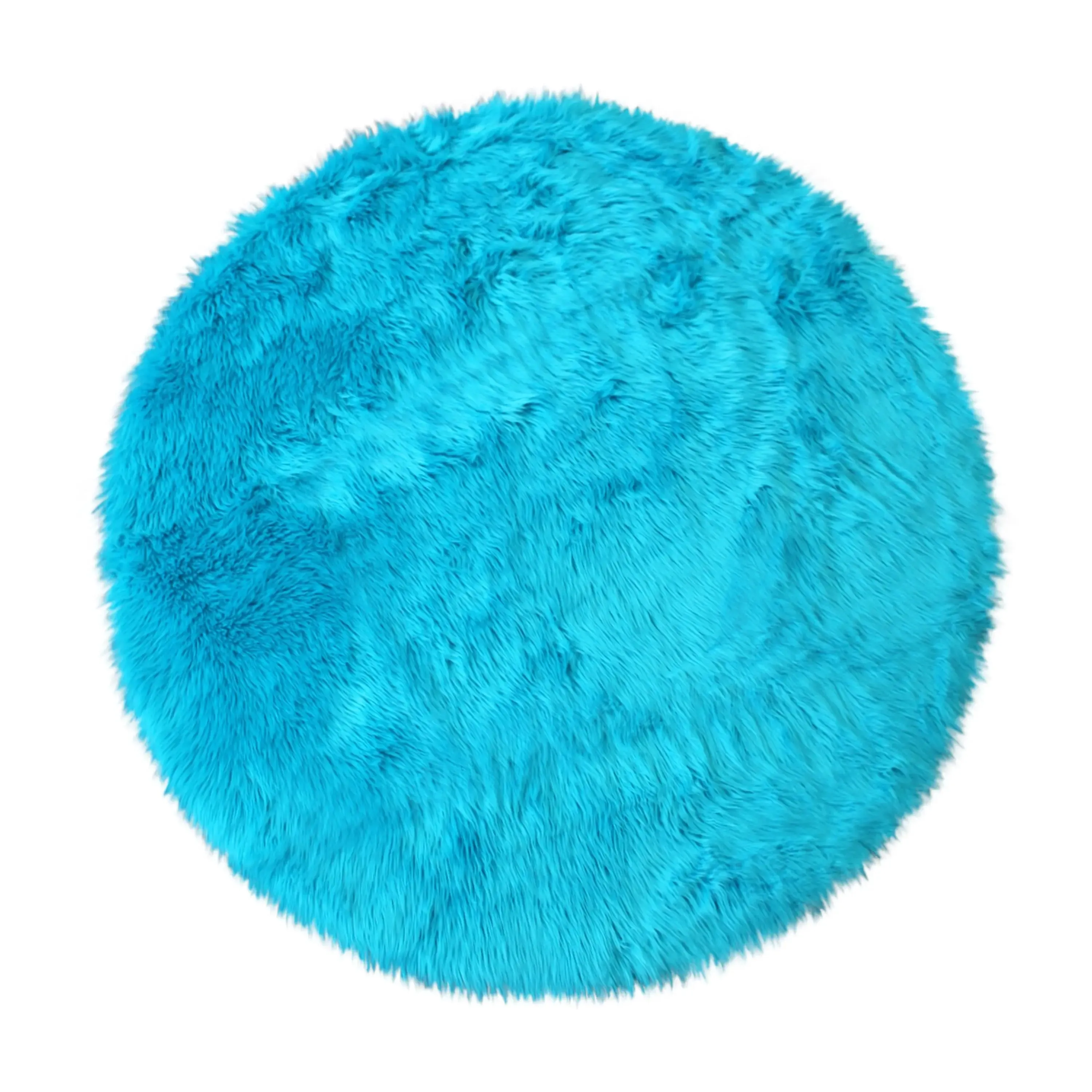 Naomi Collection 5' x 5' Round Turquoise Faux Fur Area Rug with Polyester Backing