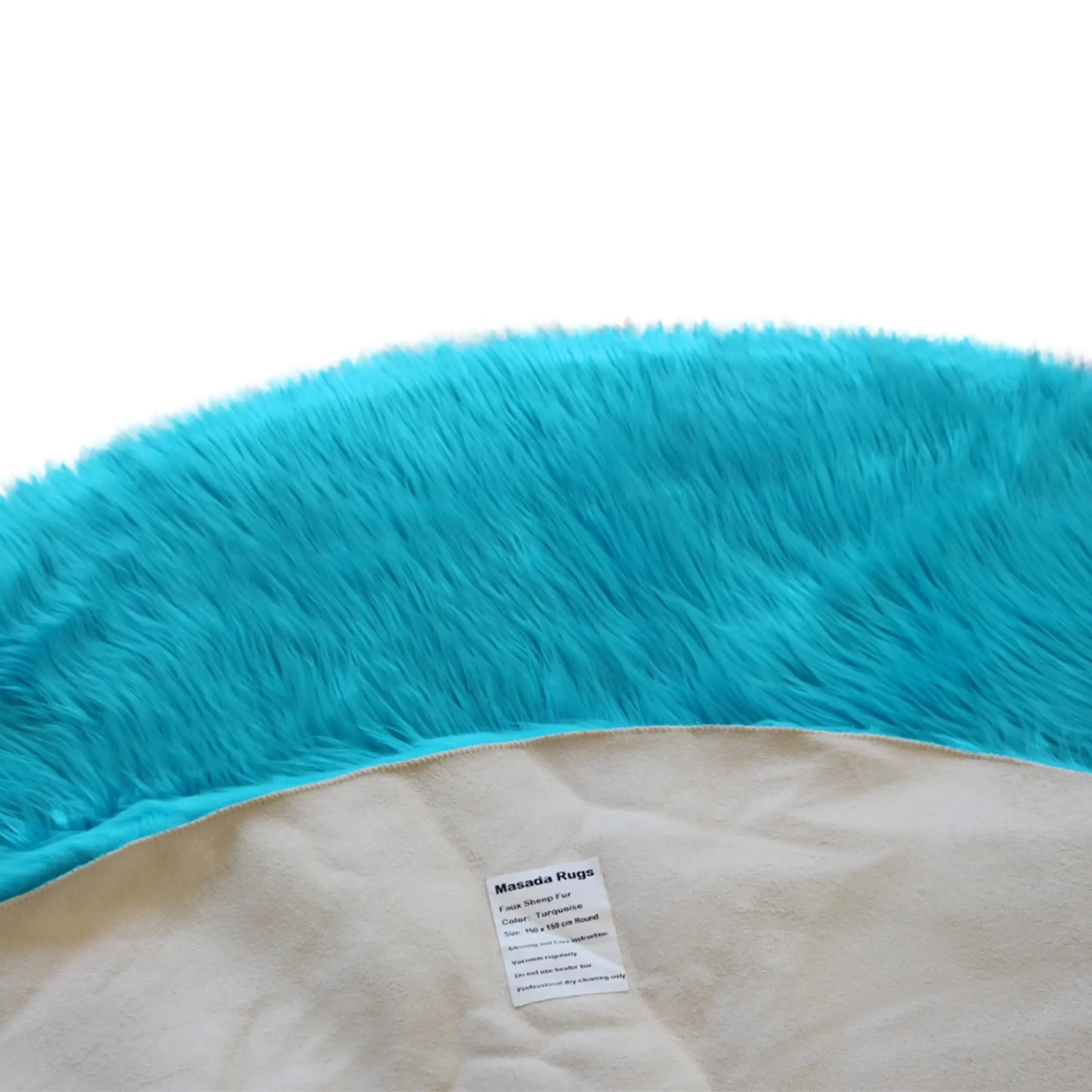 Naomi Collection 5' x 5' Round Turquoise Faux Fur Area Rug with Polyester Backing