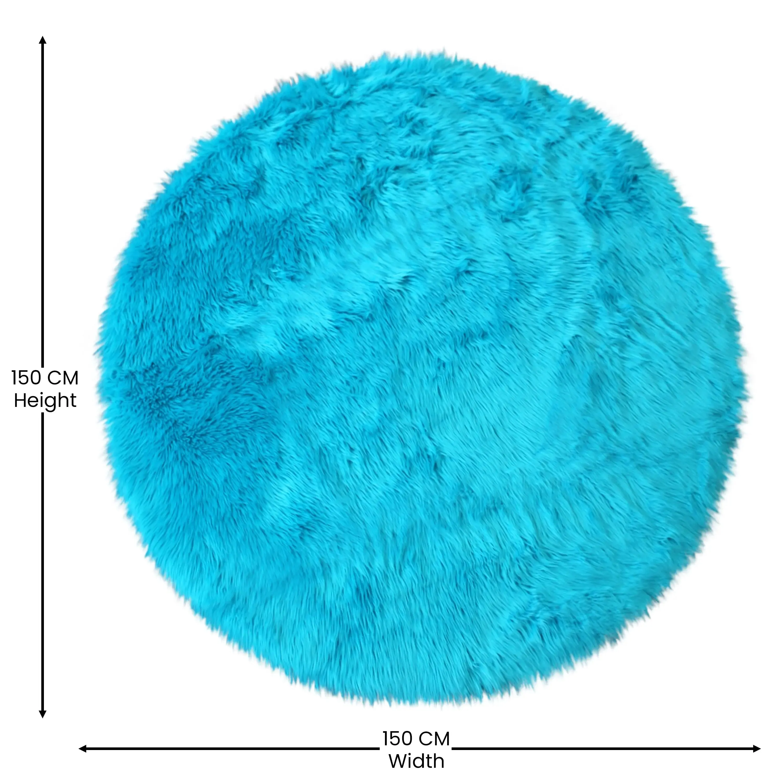 Naomi Collection 5' x 5' Round Turquoise Faux Fur Area Rug with Polyester Backing