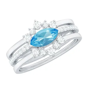 Natural Sky Blue Topaz and Diamond Ring Set