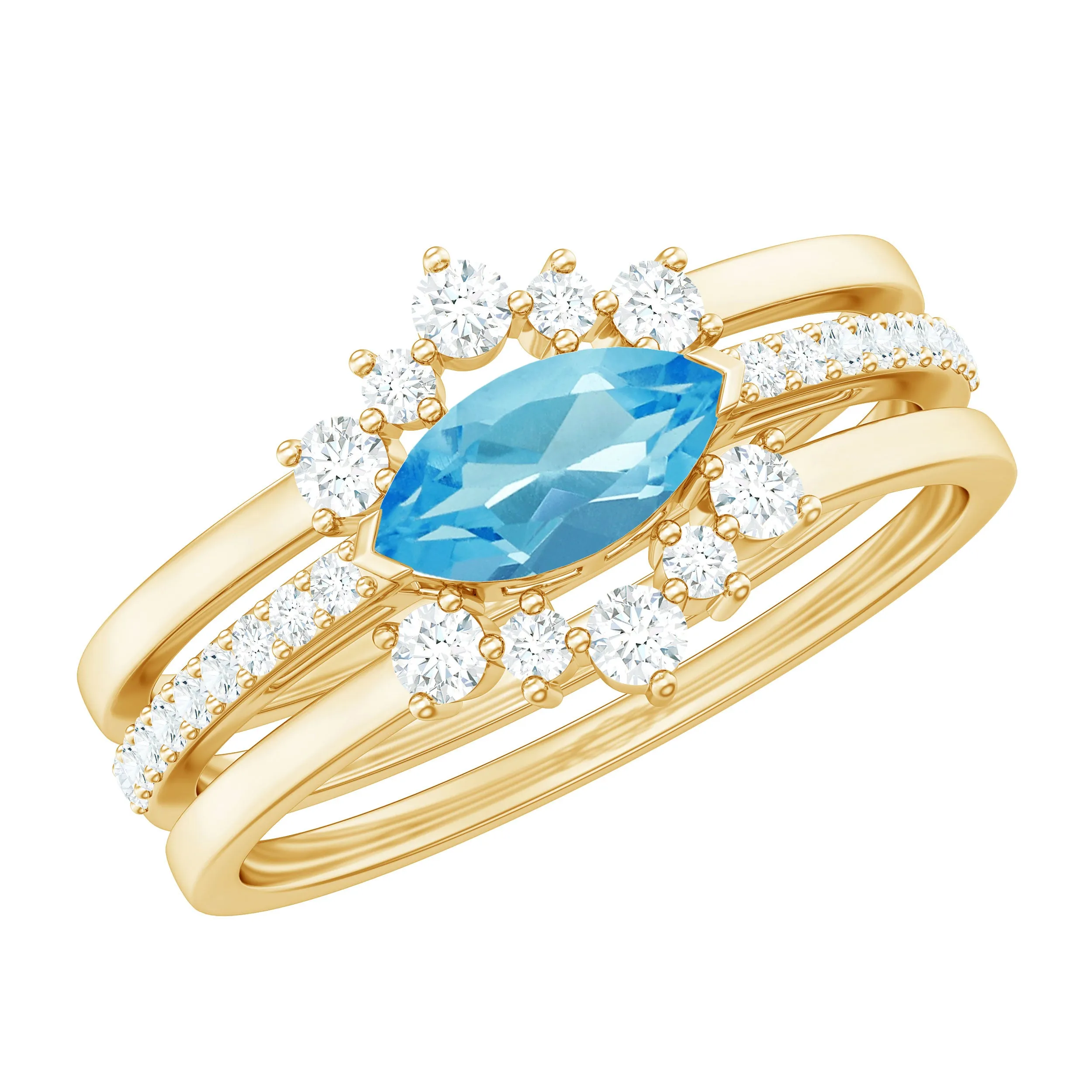 Natural Sky Blue Topaz and Diamond Ring Set