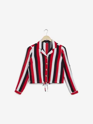 Nuon Red Striped Riddle Cropped Shirt