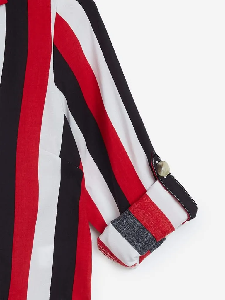 Nuon Red Striped Riddle Cropped Shirt