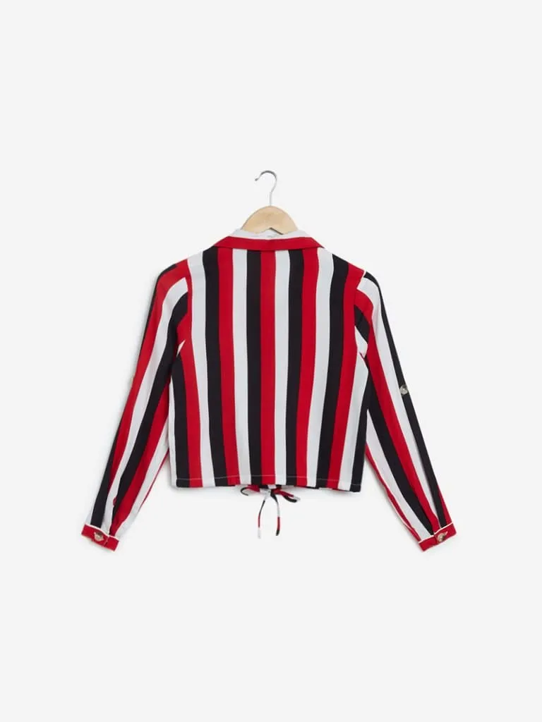 Nuon Red Striped Riddle Cropped Shirt