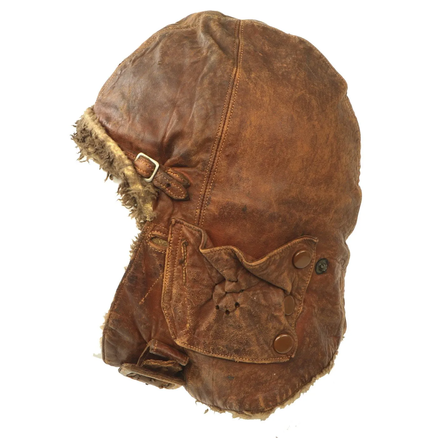 Original British Royal Air Force Winter Leather Flying Helmet with Fur Lining