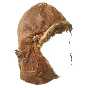 Original British Royal Air Force Winter Leather Flying Helmet with Fur Lining