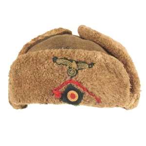 Original German Captured Soviet WWII Enlisted Ushanka Winter Cap with Period Applied Heer Artillery Insignia - dated 1940