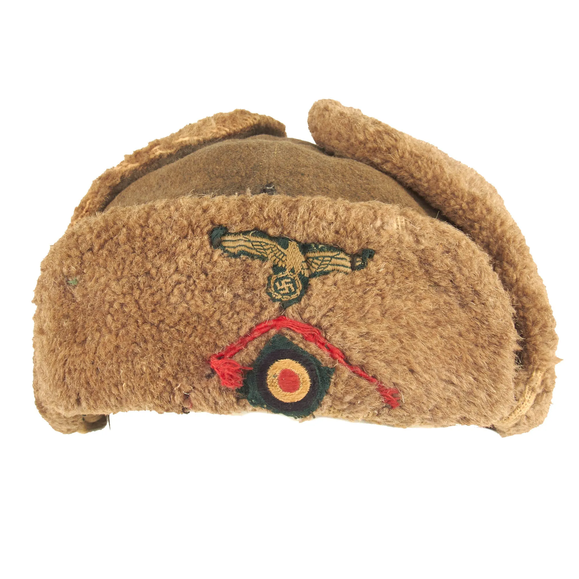 Original German Captured Soviet WWII Enlisted Ushanka Winter Cap with Period Applied Heer Artillery Insignia - dated 1940