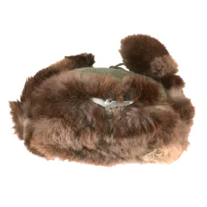 Original German WWII 1943 Dated Eastern Front Army Heer Rabbit Fur Pelzmütze Winter Hat - Size 58