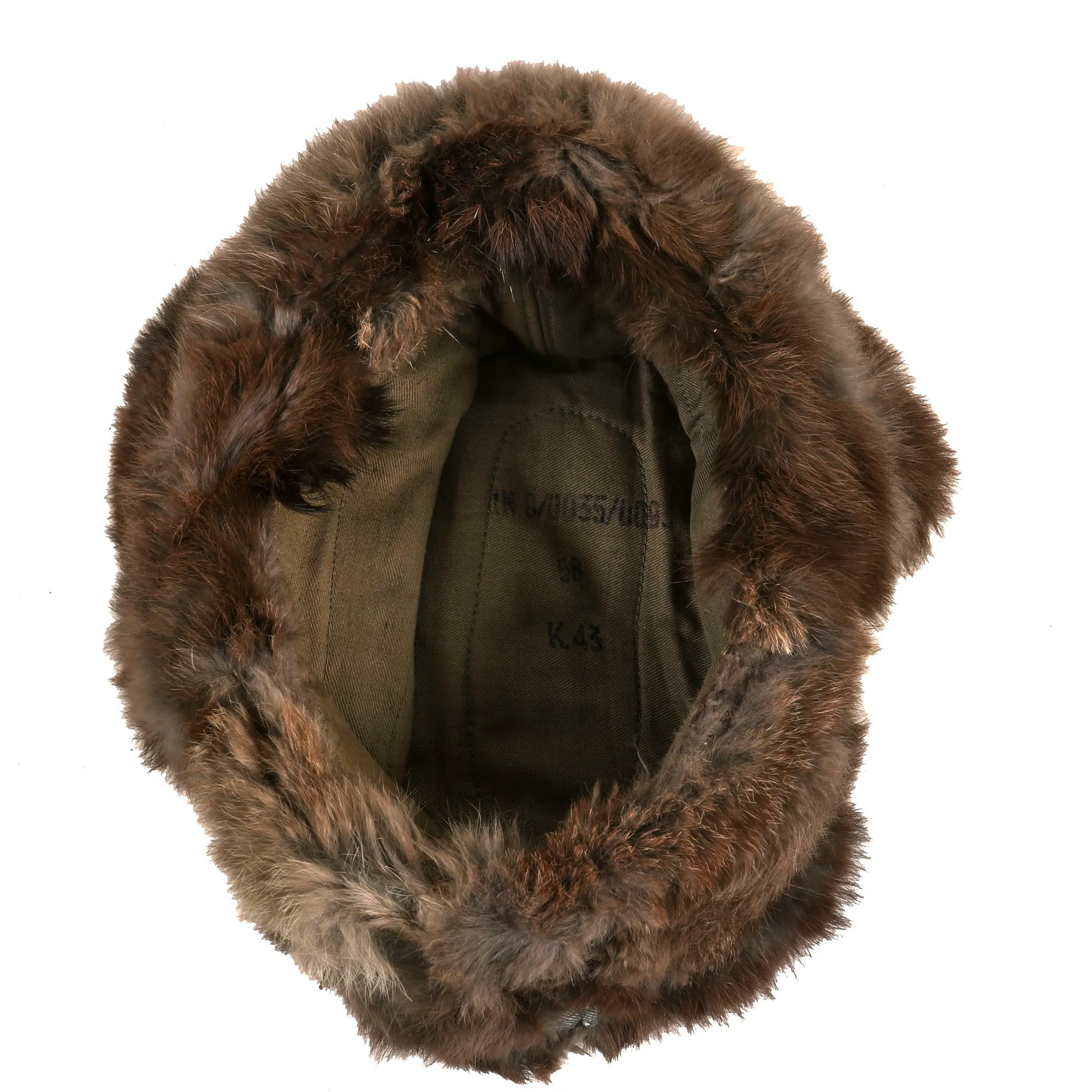 Original German WWII 1943 Dated Eastern Front Army Heer Rabbit Fur Pelzmütze Winter Hat - Size 58