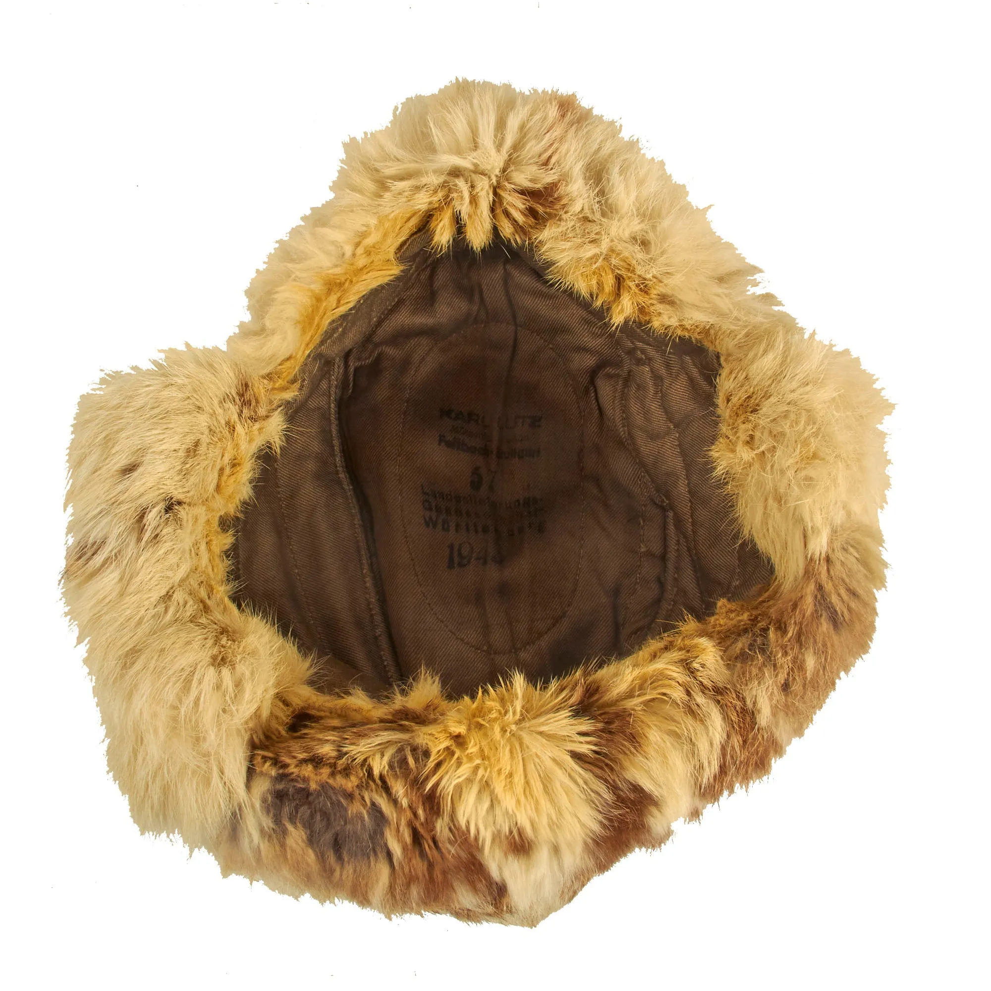 Original German WWII 1943 Dated Eastern Front White Rabbit Fur Pelzmütze Winter Hat by Karl Lutz - size 57