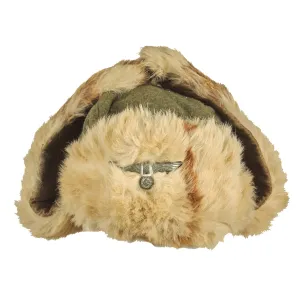 Original German WWII 1943 Dated Eastern Front White Rabbit Fur Pelzmütze Winter Hat by Karl Lutz - size 57