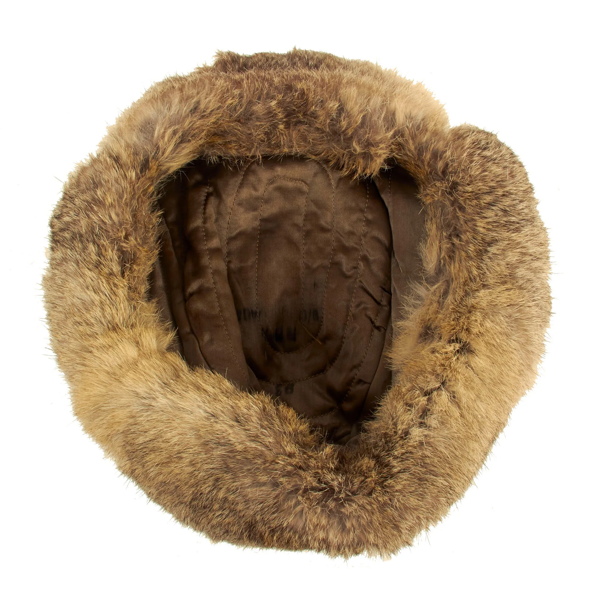 Original German WWII Eastern Front Rabbit Fur Pelzmütze Winter Hat with Faded RBNr. Markings