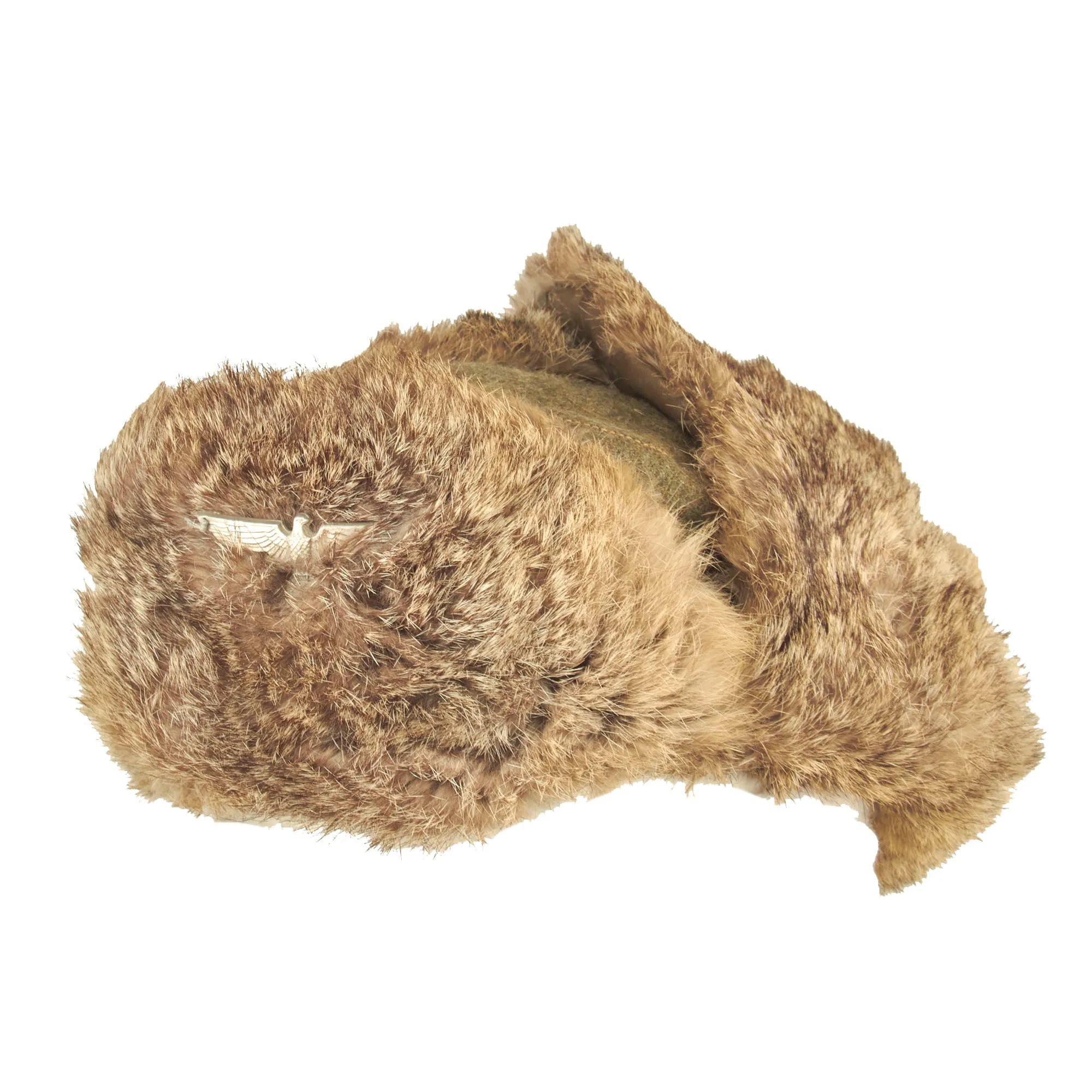 Original German WWII Eastern Front Rabbit Fur Pelzmütze Winter Hat with Faded RBNr. Markings