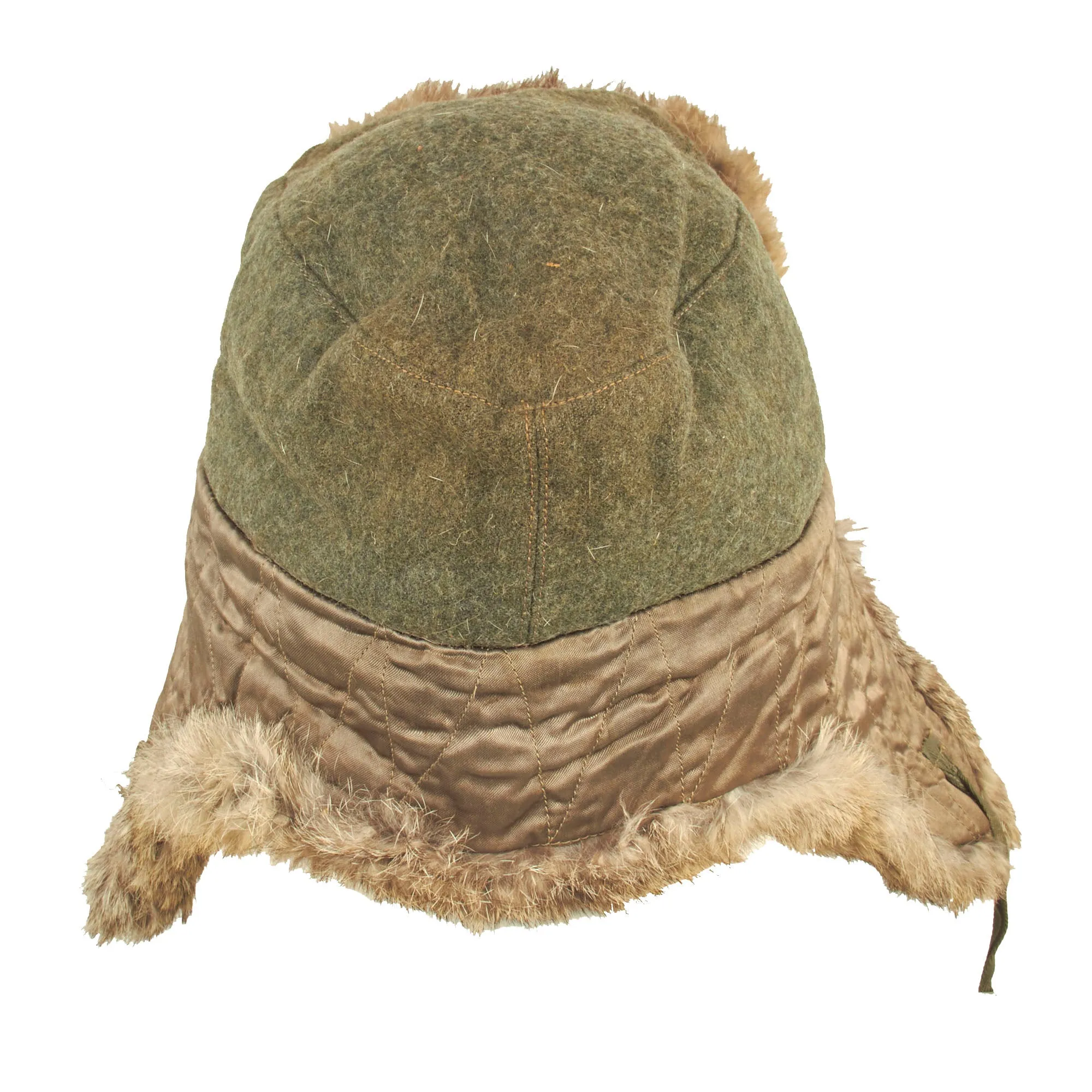 Original German WWII Eastern Front Rabbit Fur Pelzmütze Winter Hat with Faded RBNr. Markings