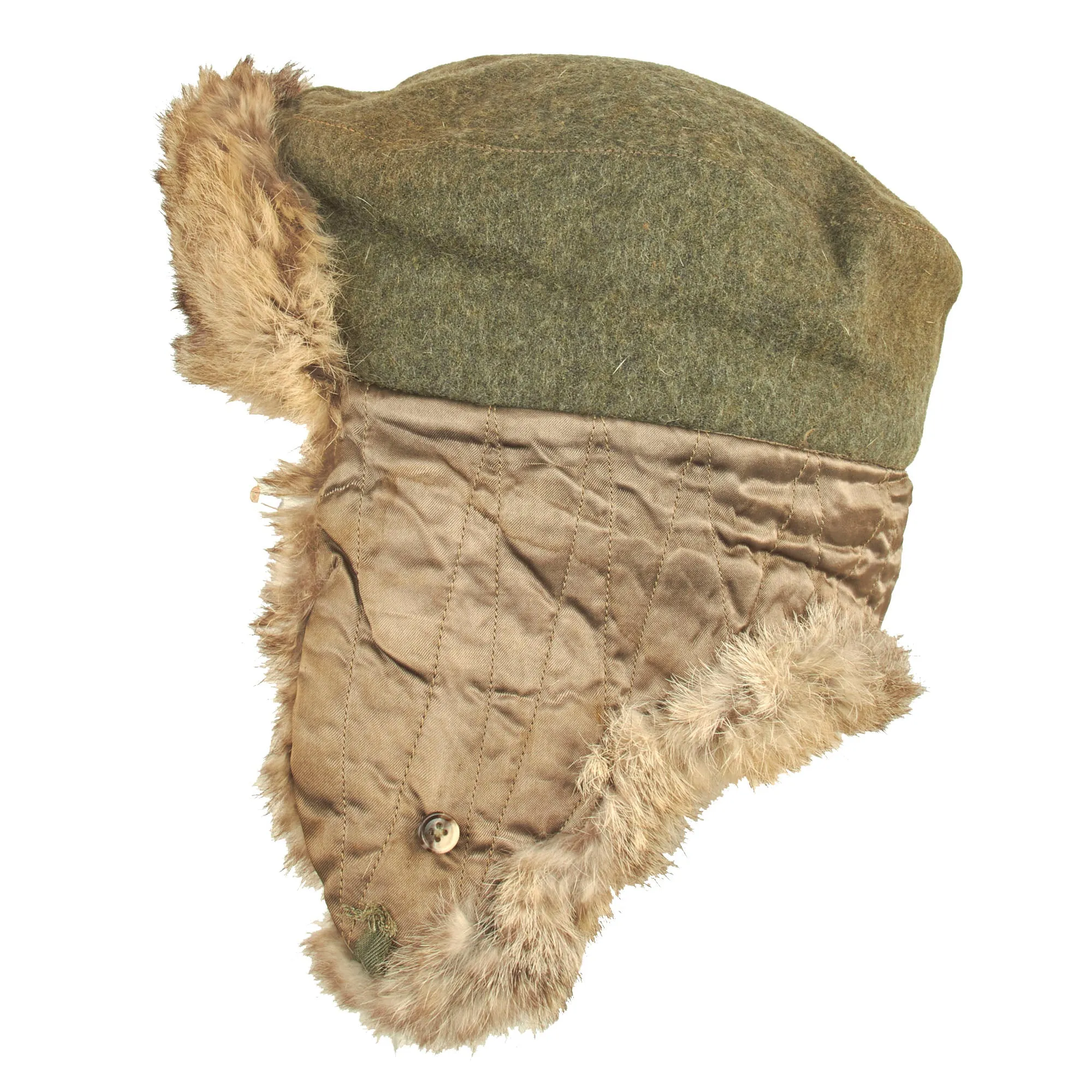 Original German WWII Eastern Front Rabbit Fur Pelzmütze Winter Hat with Faded RBNr. Markings