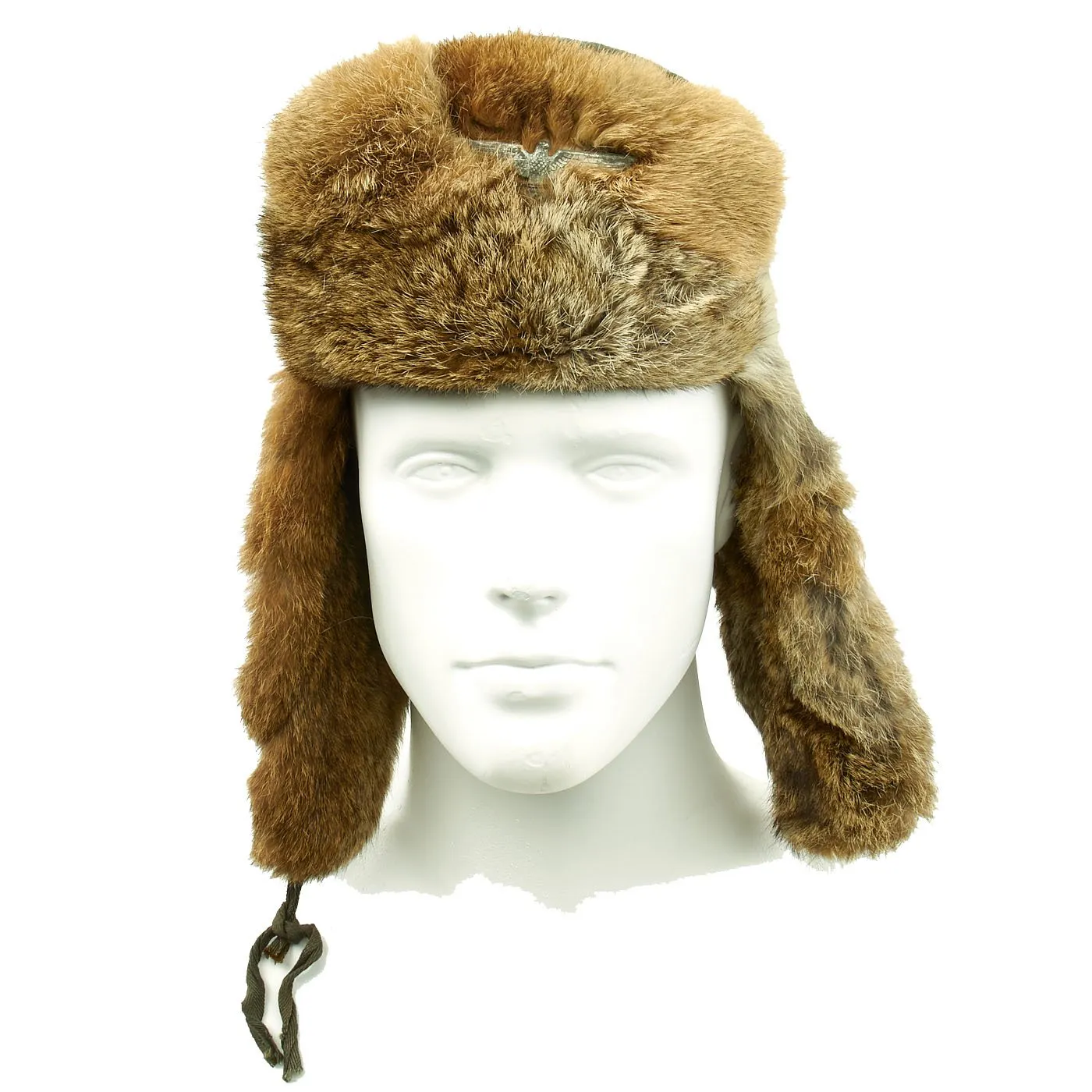 Original German WWII Eastern Front White Rabbit Fur Winter Hat with Maker Markings - size 57