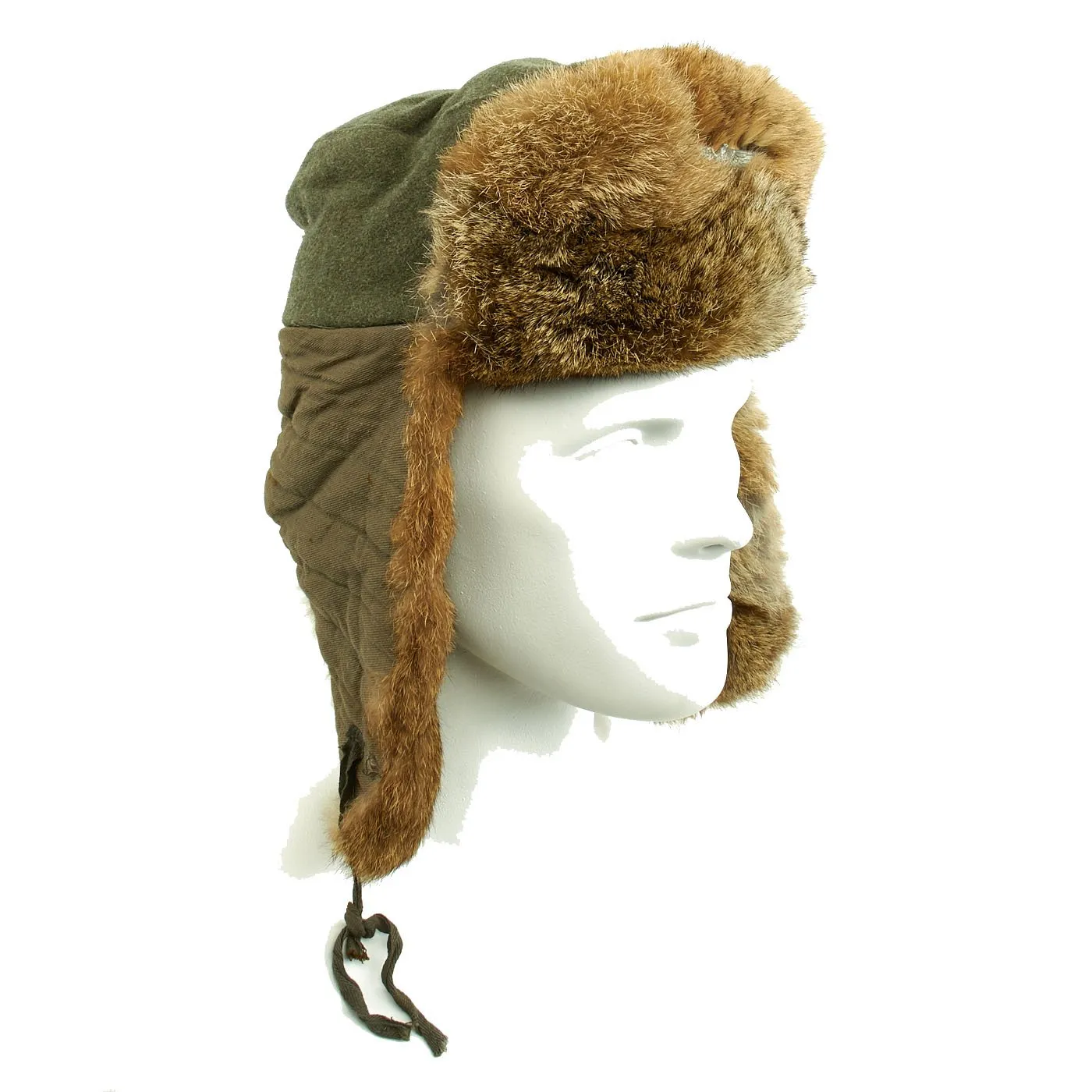 Original German WWII Eastern Front White Rabbit Fur Winter Hat with Maker Markings - size 57