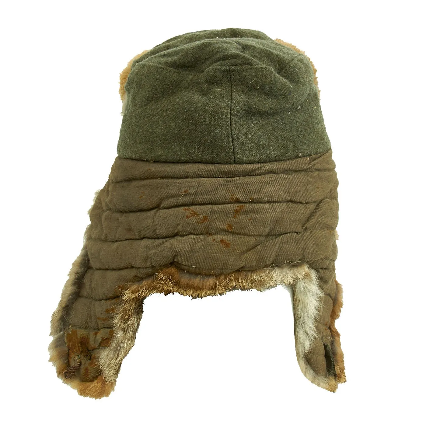 Original German WWII Eastern Front White Rabbit Fur Winter Hat with Maker Markings - size 57