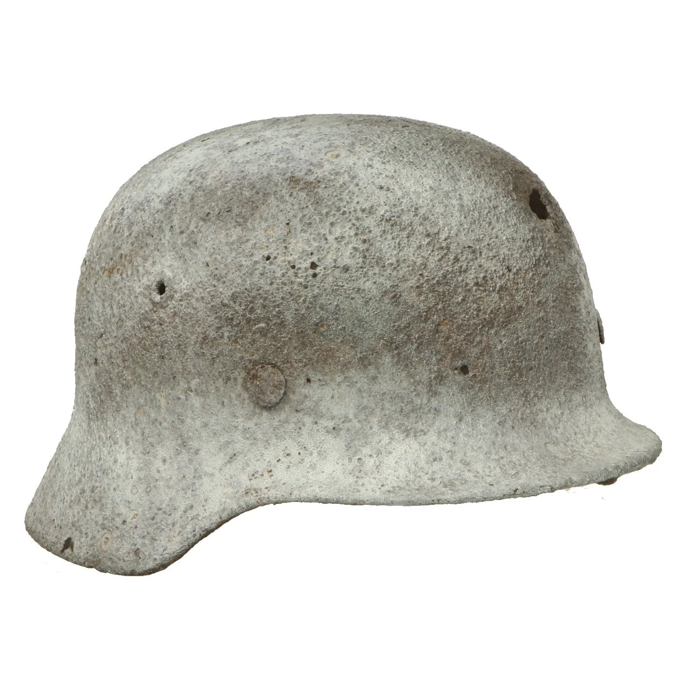 Original German WWII M40 Eastern Front Battlefield Dug Shot Through Helmet Shell - Size 64