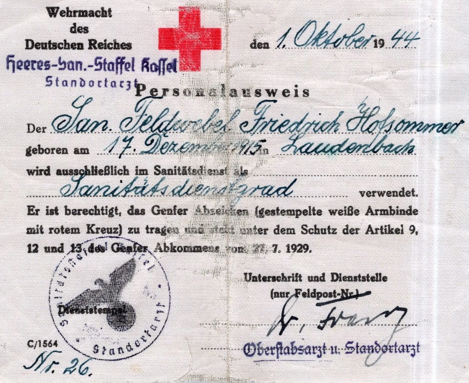 Original German WWII Massive Award & Document Grouping of Sanitäts-Feldwebel Friedrich Hofsommer of Panzerjäger - Abteilung 15