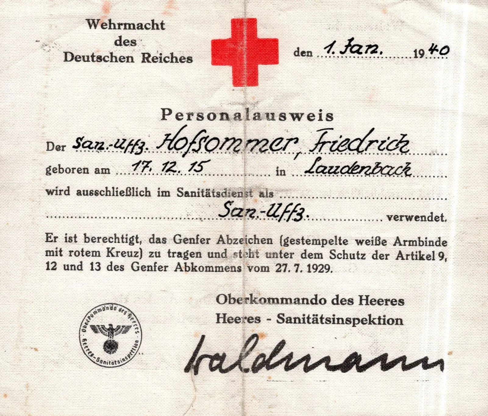 Original German WWII Massive Award & Document Grouping of Sanitäts-Feldwebel Friedrich Hofsommer of Panzerjäger - Abteilung 15