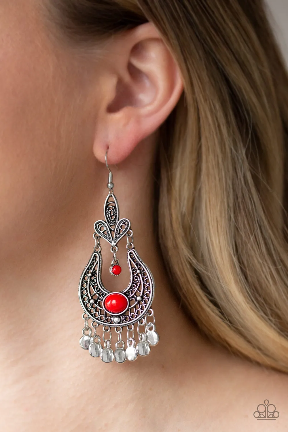 Paparazzi Accessories  - Fiesta Flair #E567 Peg - Red Earring