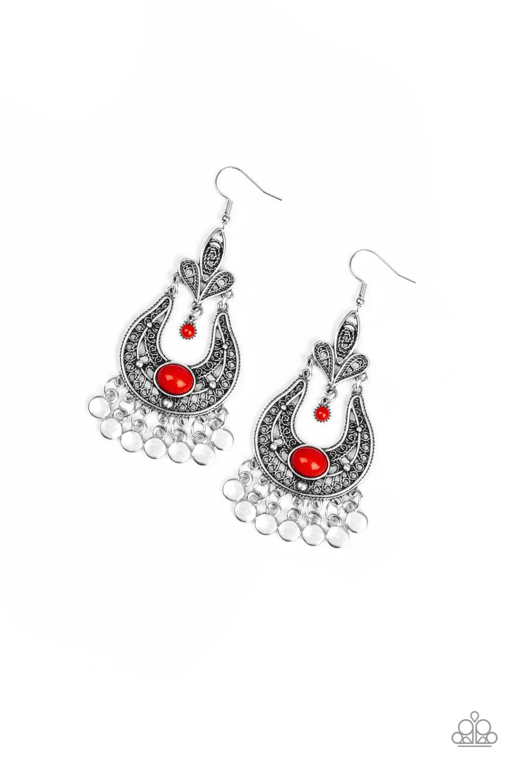 Paparazzi Accessories  - Fiesta Flair #E567 Peg - Red Earring