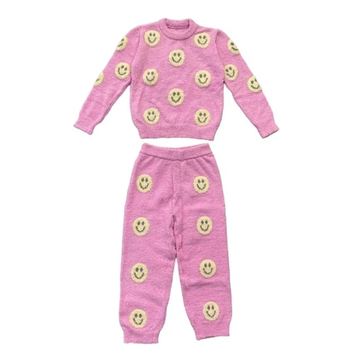 Pinky Fuzzy Smiley Emoji  Set- Pink