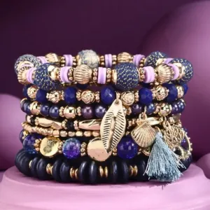 Purple 7 Layer Boho Beaded Stretch Bracelet