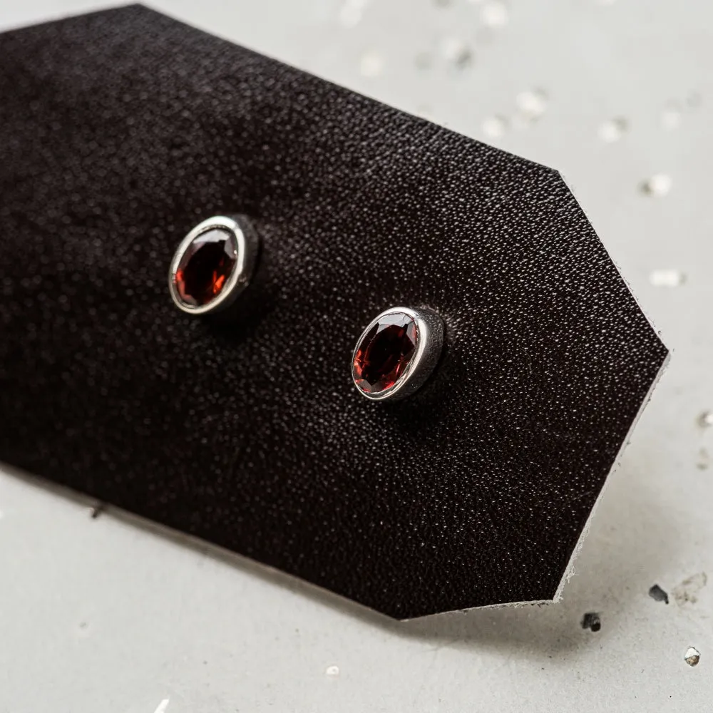 Red Garnet Petite Oval Stud Earrings