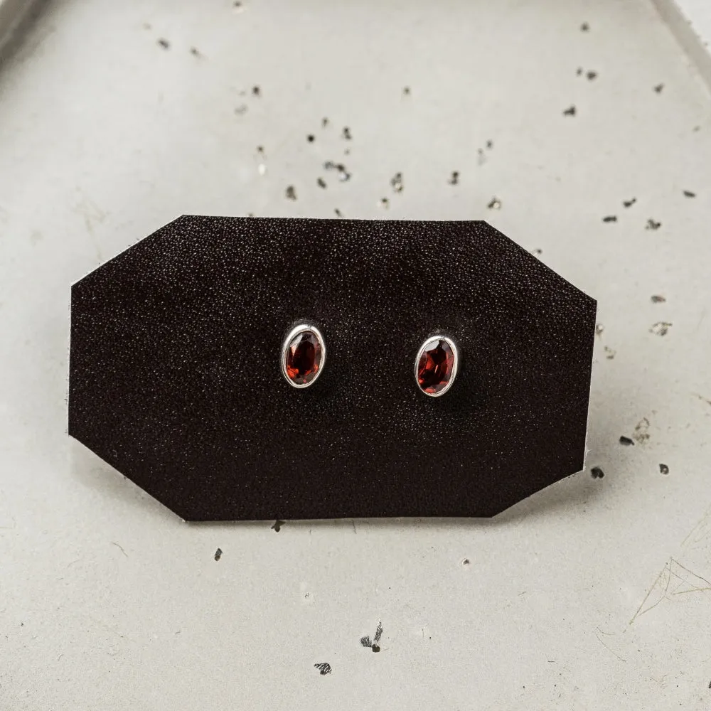 Red Garnet Petite Oval Stud Earrings