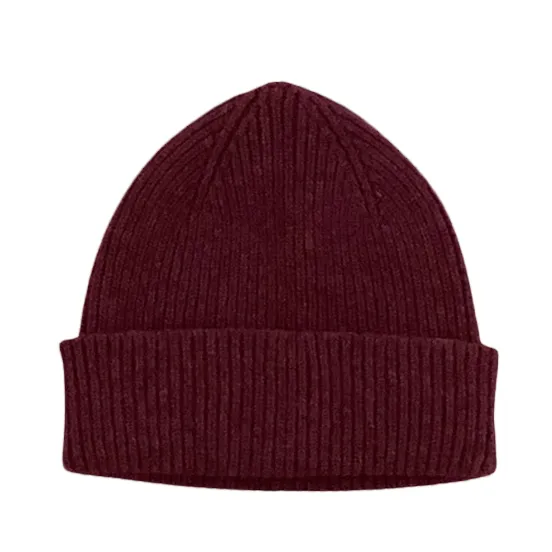 Red Velvet Wool Ribbed Beanie Hat