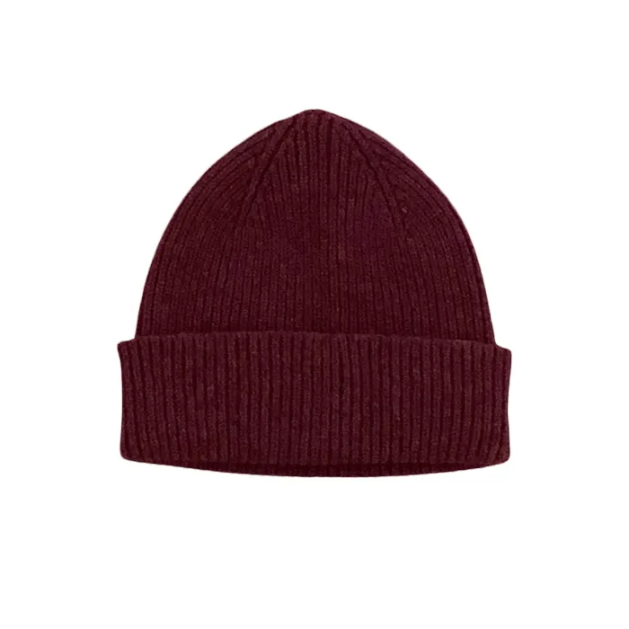 Red Velvet Wool Ribbed Beanie Hat