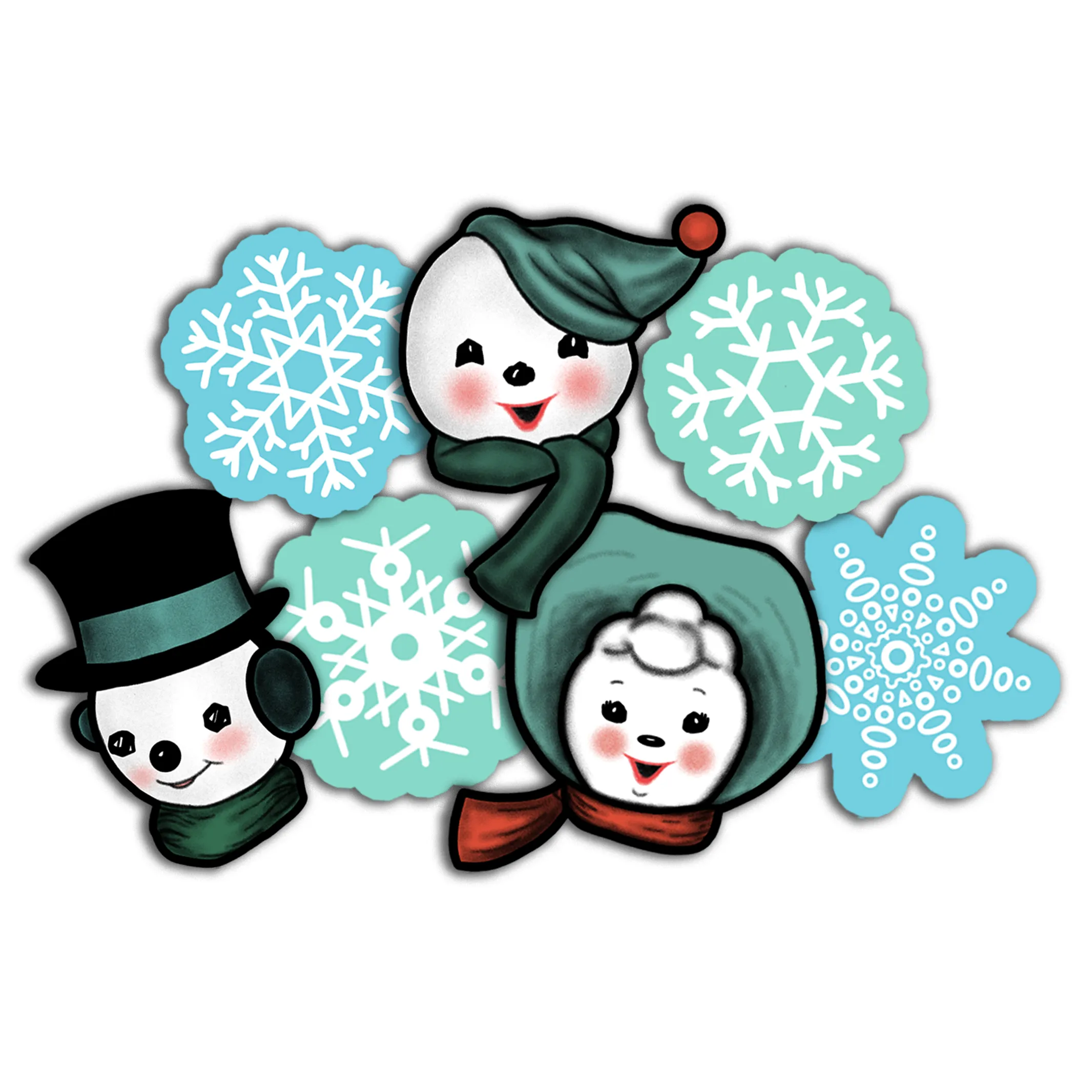 Retro Inspired Winter Snow People & Snowflake Cutout Set