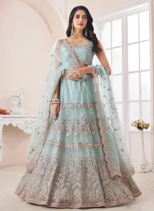 Sky Blue Sequence Embroidery Wedding Lehenga Choli