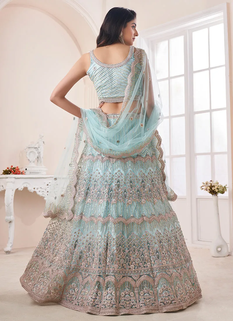 Sky Blue Sequence Embroidery Wedding Lehenga Choli