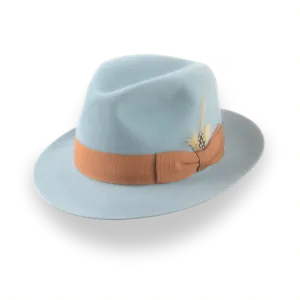 Sky Blue Trilby Fedora Hat with Elegant Feather | The Phoenix