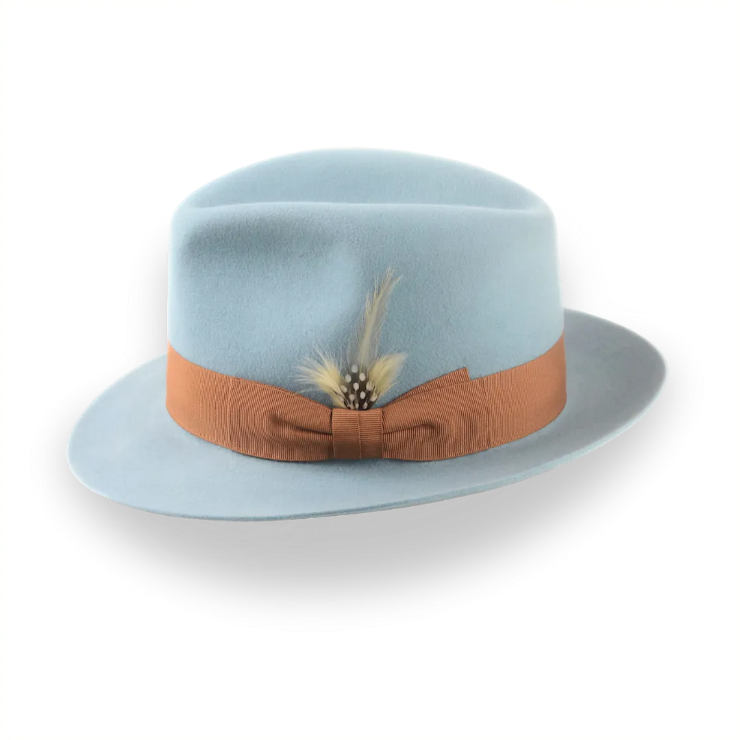 Sky Blue Trilby Fedora Hat with Elegant Feather | The Phoenix