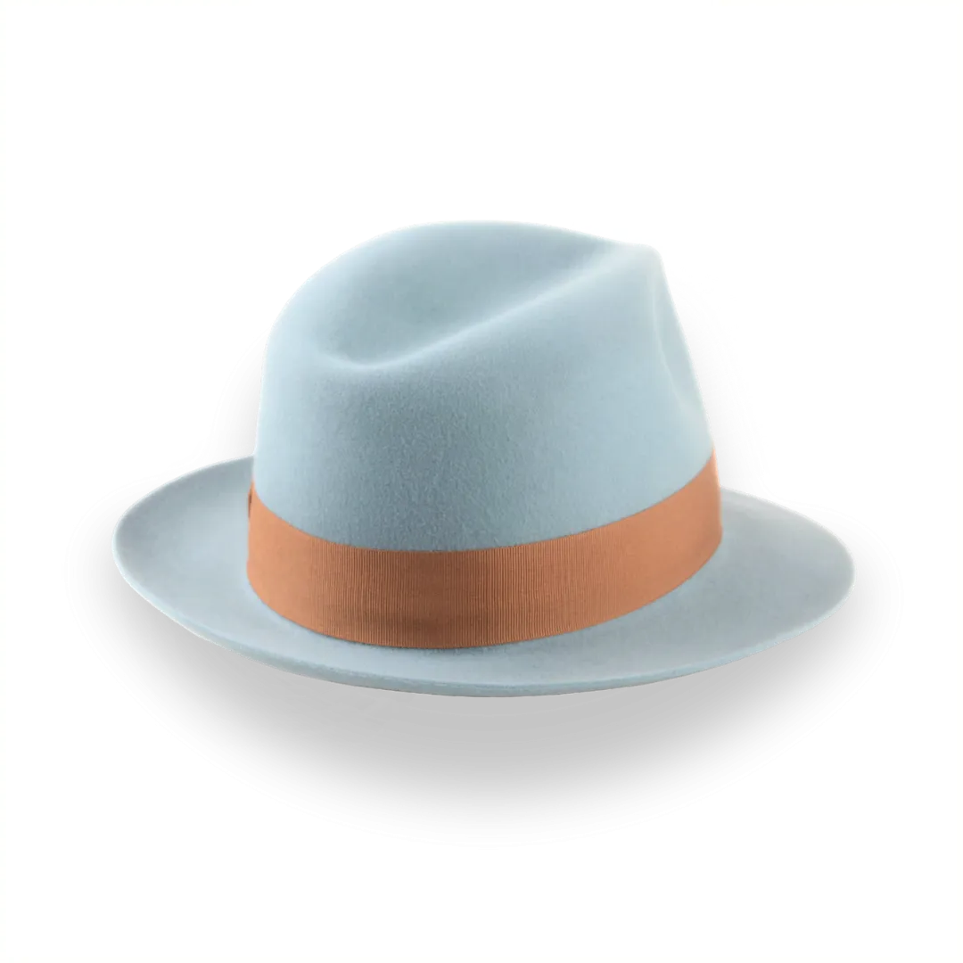 Sky Blue Trilby Fedora Hat with Elegant Feather | The Phoenix